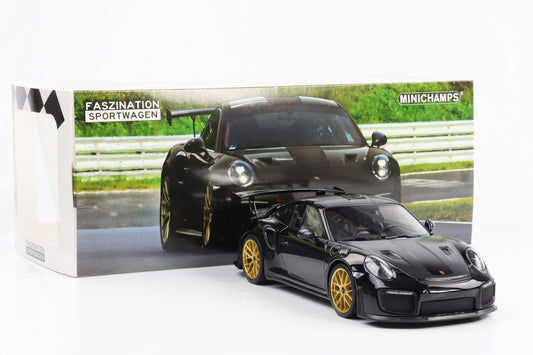1:18 Porsche 911 GT2 RS 991.2 Weissach Package schwarz golden wheels Minichamps