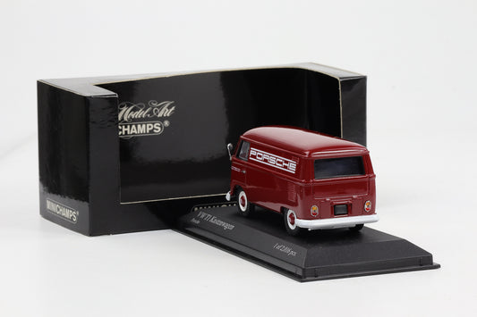 1:43 Minichamps VW T1 1973 Delivery Van Lieferwagen Porsche Zuffenhausen weinrot