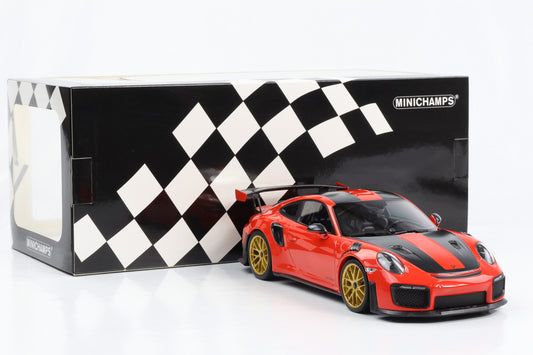 1:18 Porsche 911 GT2 RS 991.2 Weissach Package orange golden wheels Minichamps