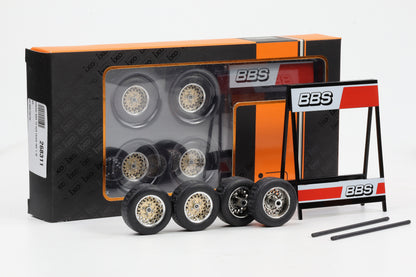1:18 IXO 4 Felgen Radsatz BBS Set / Felge 21 mm silber gold / ca 32 mm mit Reifen