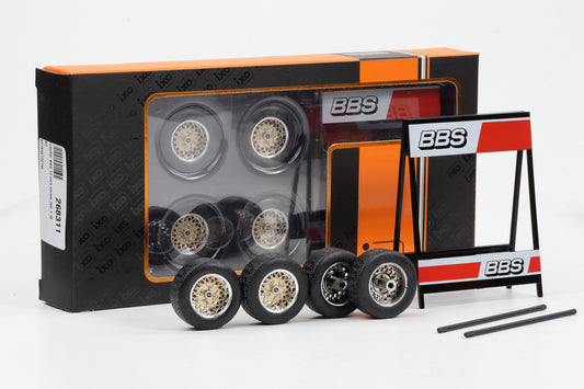1:18 IXO 4 Felgen Radsatz BBS Set / Felge 21 mm silber gold / ca 32 mm mit Reifen