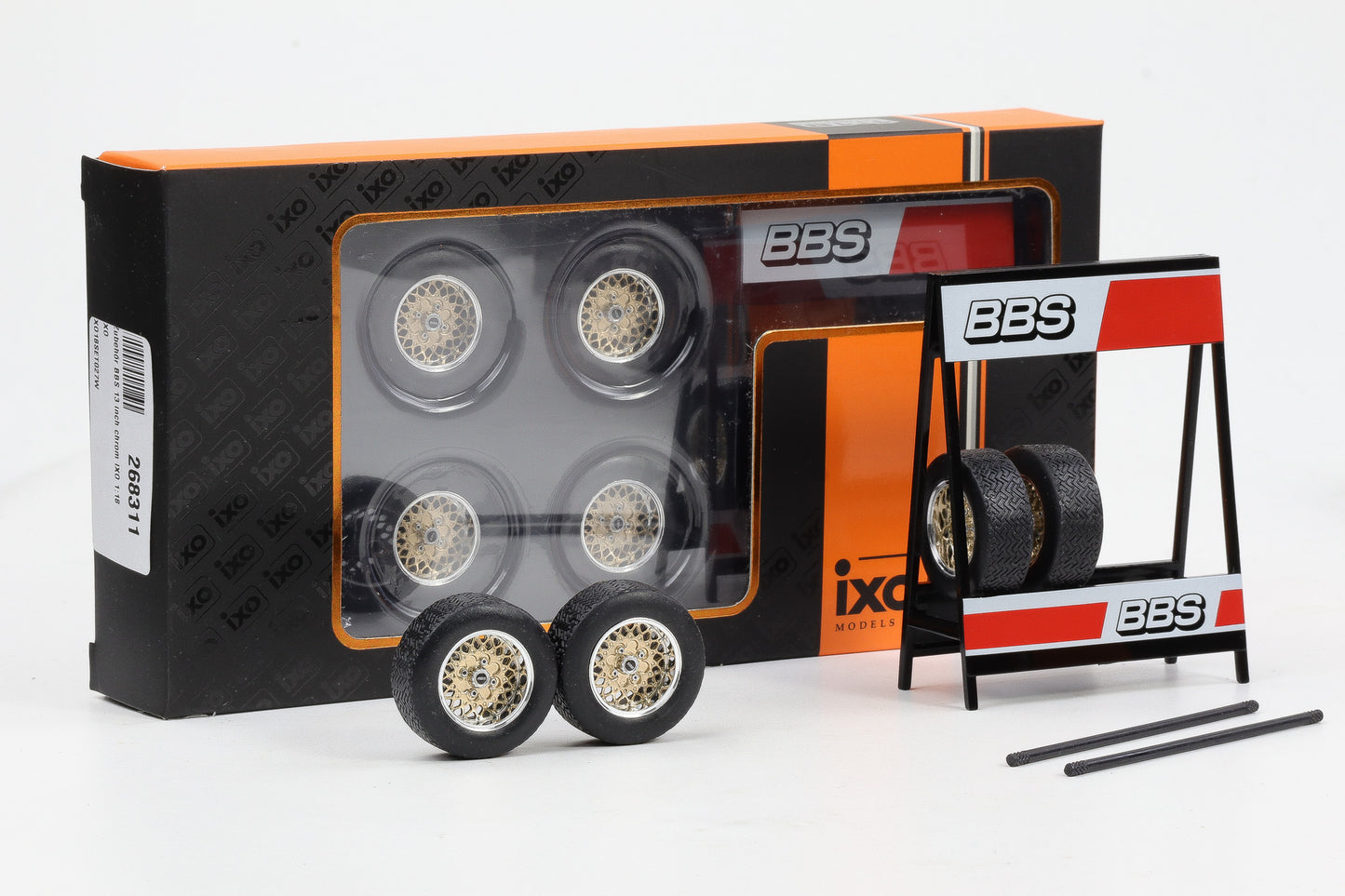 1:18 IXO 4 Felgen Radsatz BBS Set / Felge 21 mm silber gold / ca 32 mm mit Reifen
