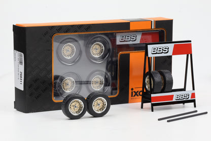 1:18 IXO 4 Felgen Radsatz BBS Set / Felge 21 mm silber gold / ca 32 mm mit Reifen