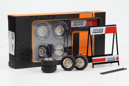 1:18 IXO 4 Felgen Radsatz BBS Set / Felge 21 mm silber gold / ca 32 mm mit Reifen