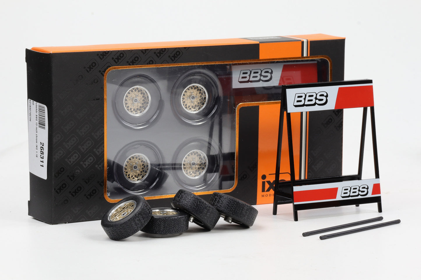 1:18 IXO 4 Felgen Radsatz BBS Set / Felge 21 mm silber gold / ca 32 mm mit Reifen