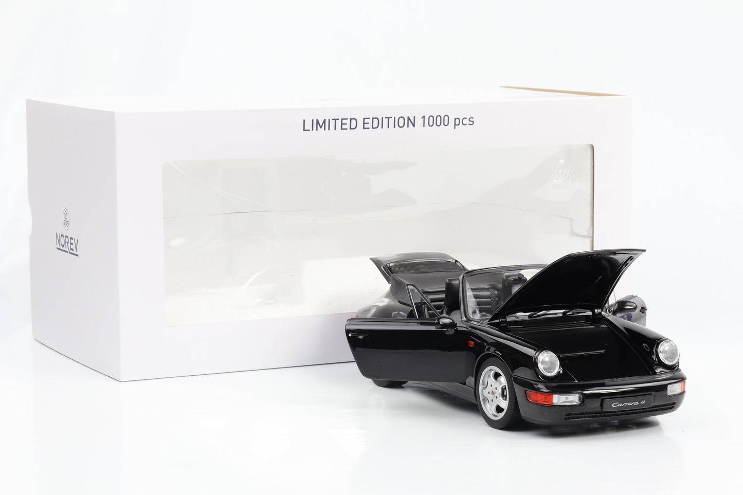 1:18 Porsche 911 964 Carrera 4 Cabriolet black metallic 1991 Norev 187332 full opening