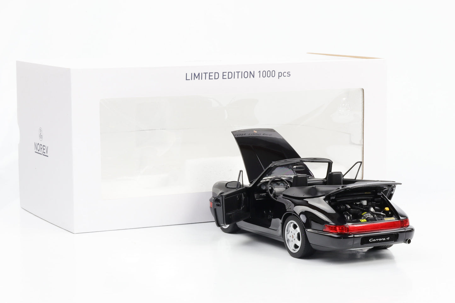 1:18 Porsche 911 964 Carrera 4 Cabriolet black metallic 1991 Norev 187332 full opening