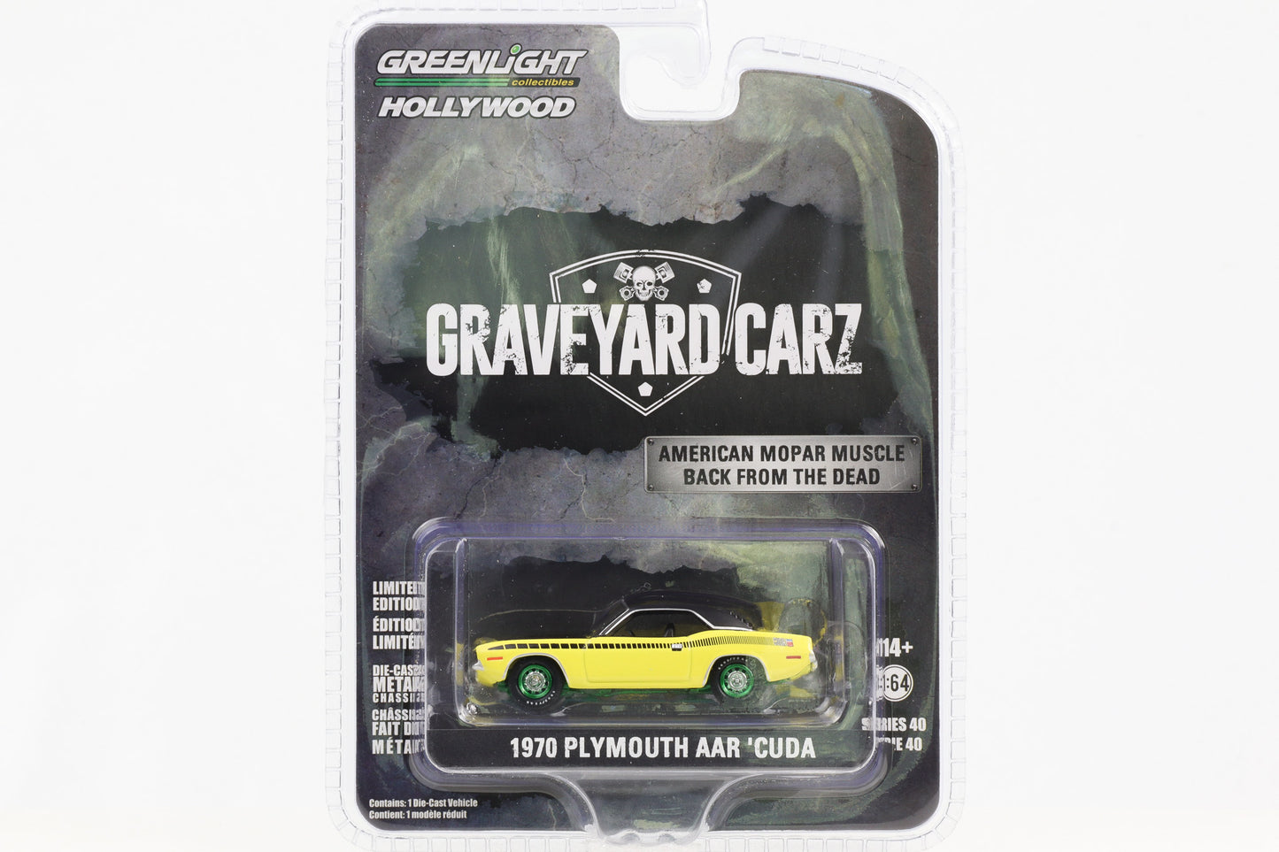 1:64 Graveyard Carz 1970 Plymouth AAR Cuda gelb Greenlight Hollywood Green Machine