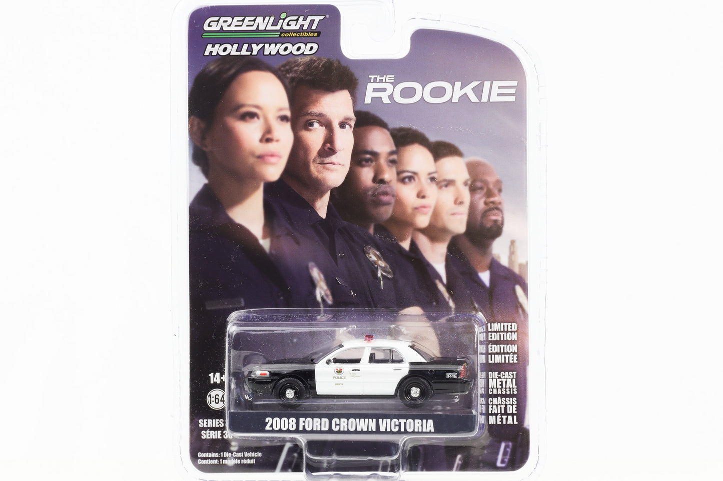 1:64 The Rookie 2008 Ford Crown Victoria Police Car Greenlight Hollywood