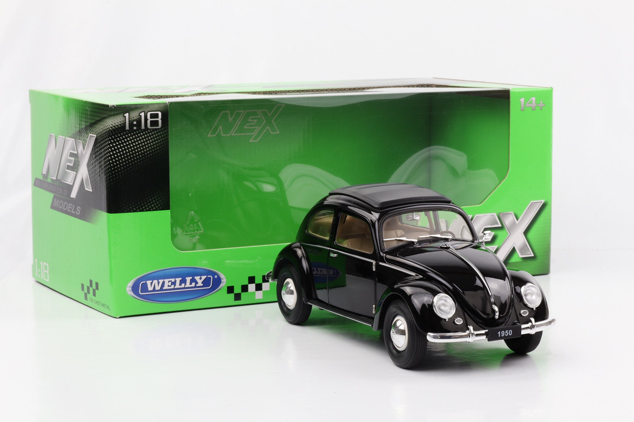 1 18 Volkswagen Classic Beetle 1950 black Welly NEX diecast motor circuit