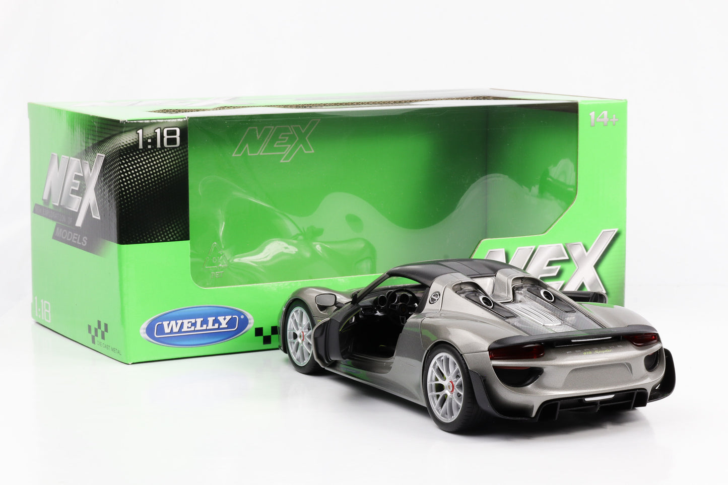 1:18 Porsche 918 Spyder silber 2012 Carbon Hardtop Welly NEX diecast