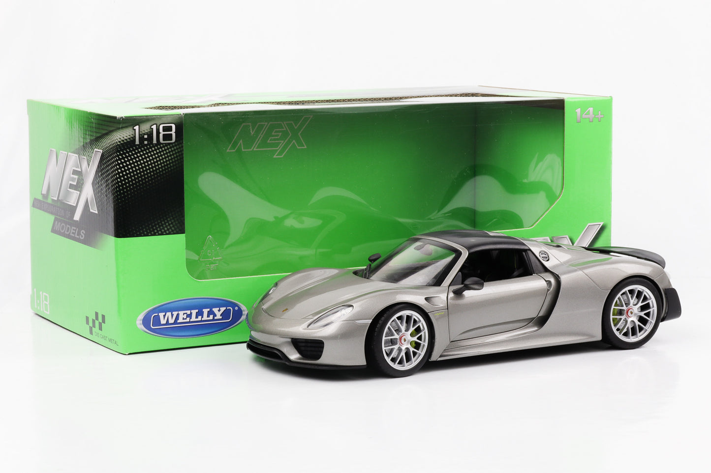 1:18 Porsche 918 Spyder silber 2012 Carbon Hardtop Welly NEX diecast