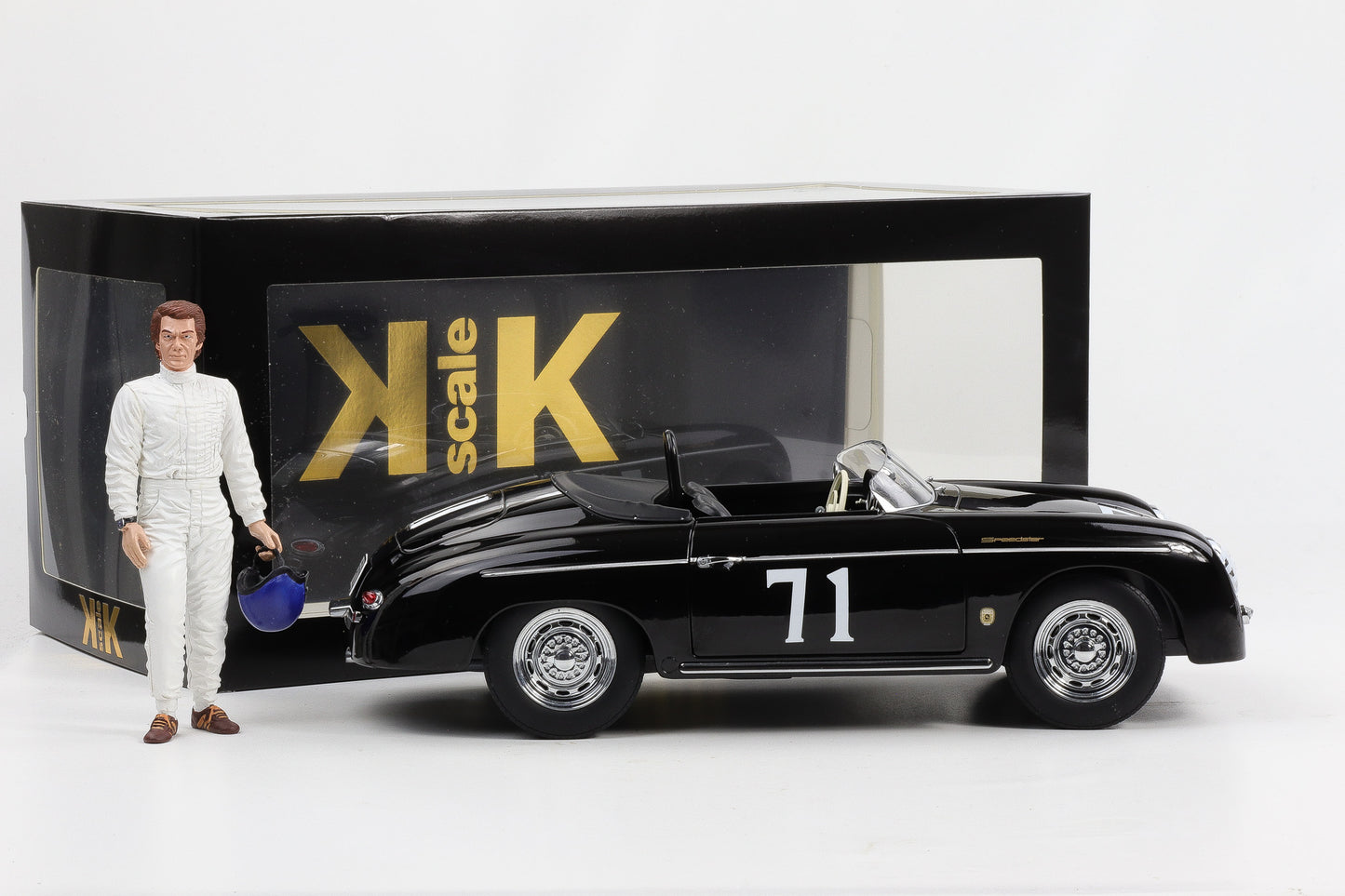 1:12 KK-Scale Porsche 356 A Speedster #71 schwarz mit Figur Steve McQueen 1955