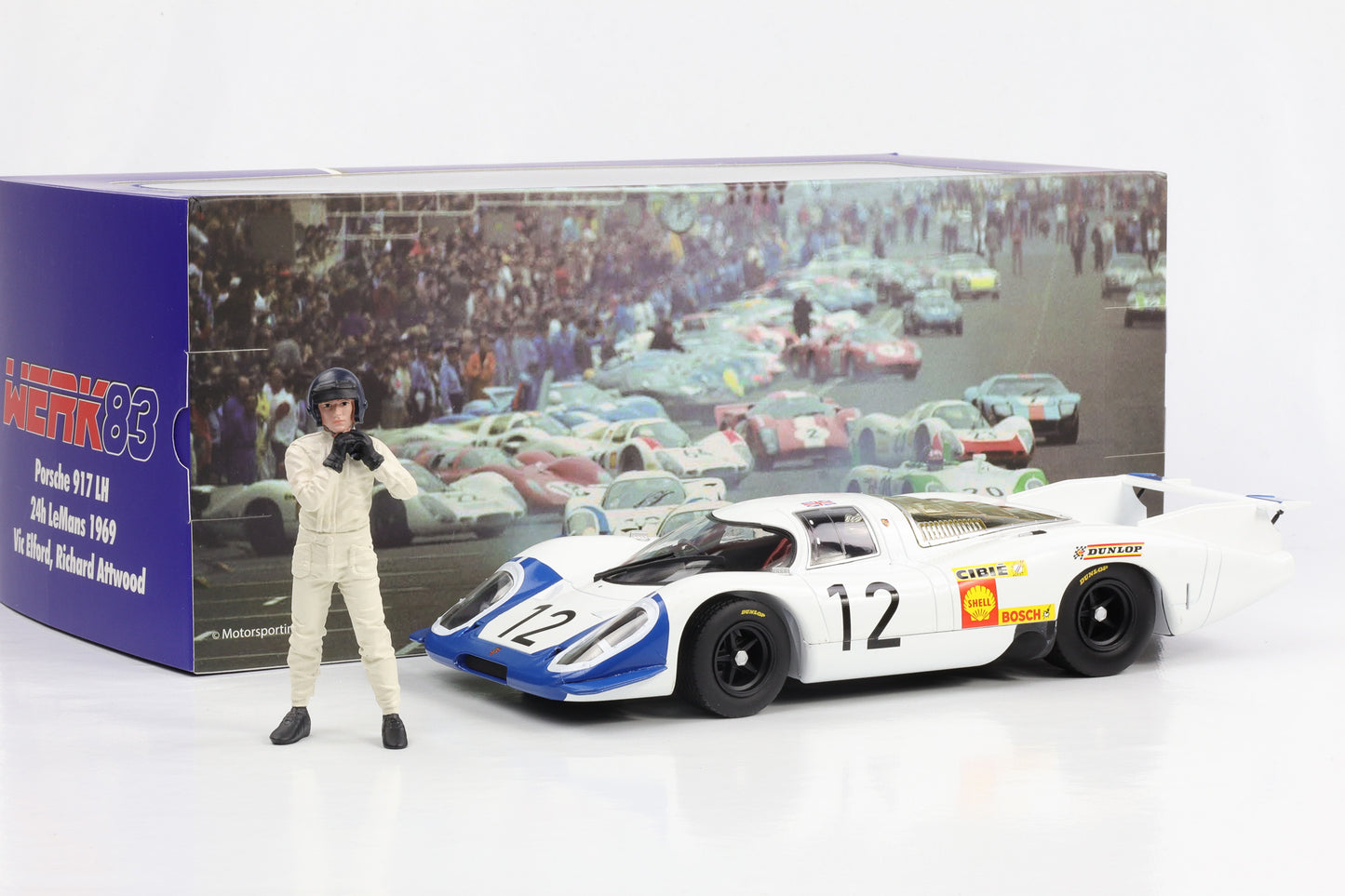 1:18 Porsche 917 LH #12 24h LeMans 1969 Elford Attwood WERK83 + Figur