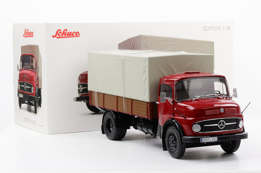1:18 Schuco Mercedes Benz L911 Pritsche / Plane LKW rubin red 1966 diecast