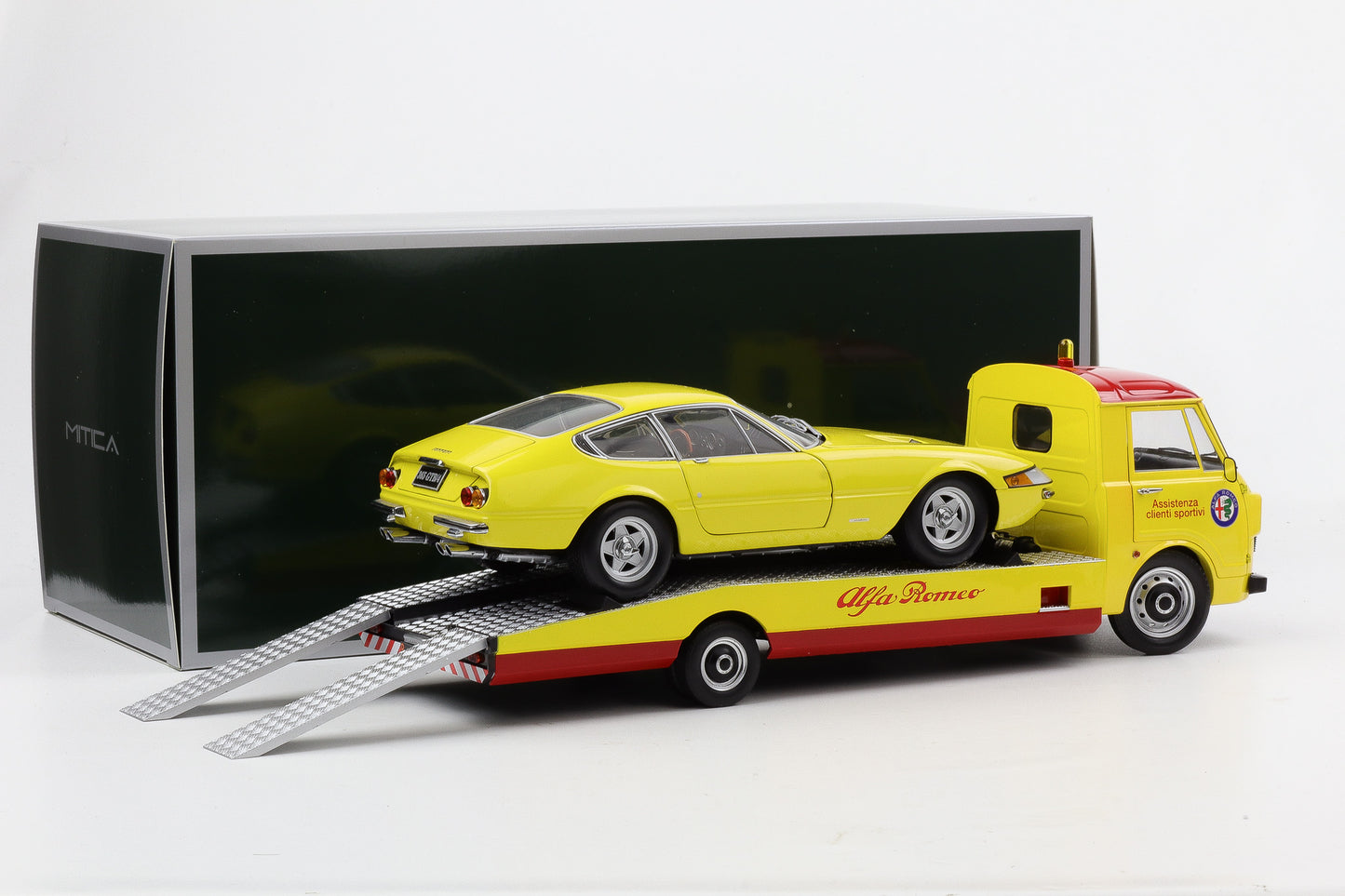 1:18 Mitica Alfa Romeo A12 F12 Car Hauler Abschleppwagen LKW 1977 gelb