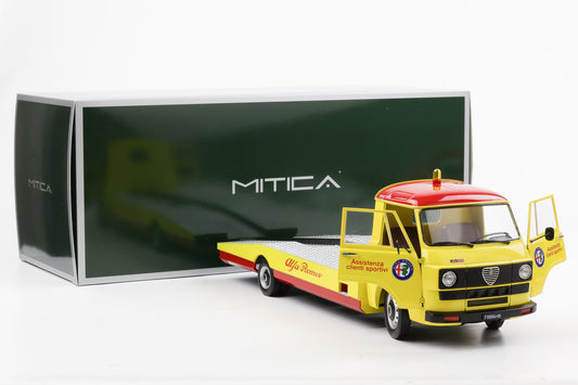 1:18 Mitica Alfa Romeo A12 F12 Car Hauler Transporter LKW 1977 gelb Assistenzta