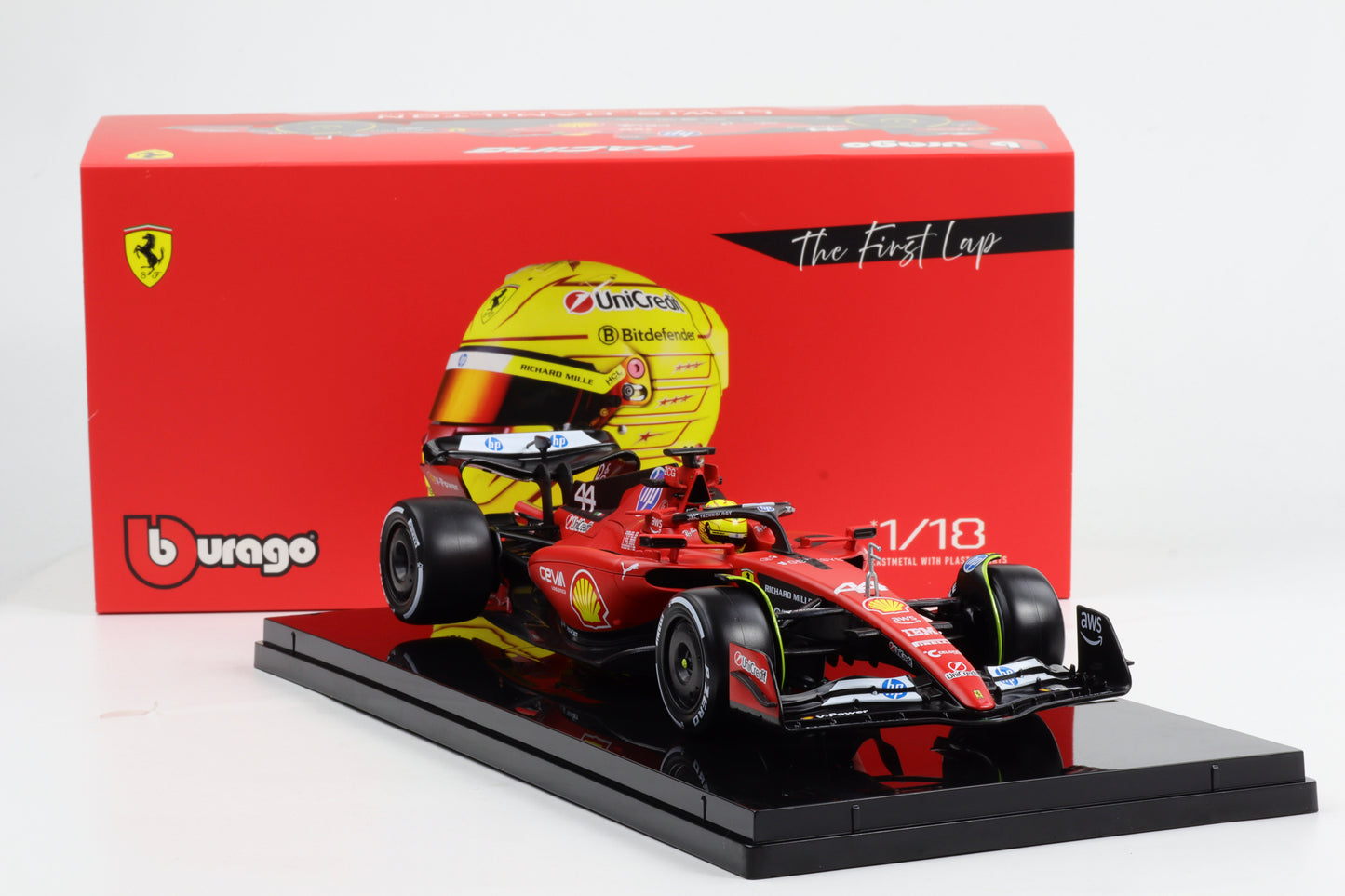 1:18 BURAGO Ferrari F1 Sf-23 #44 Fiorano 2025 Lewis Hamilton with SHOWCASE