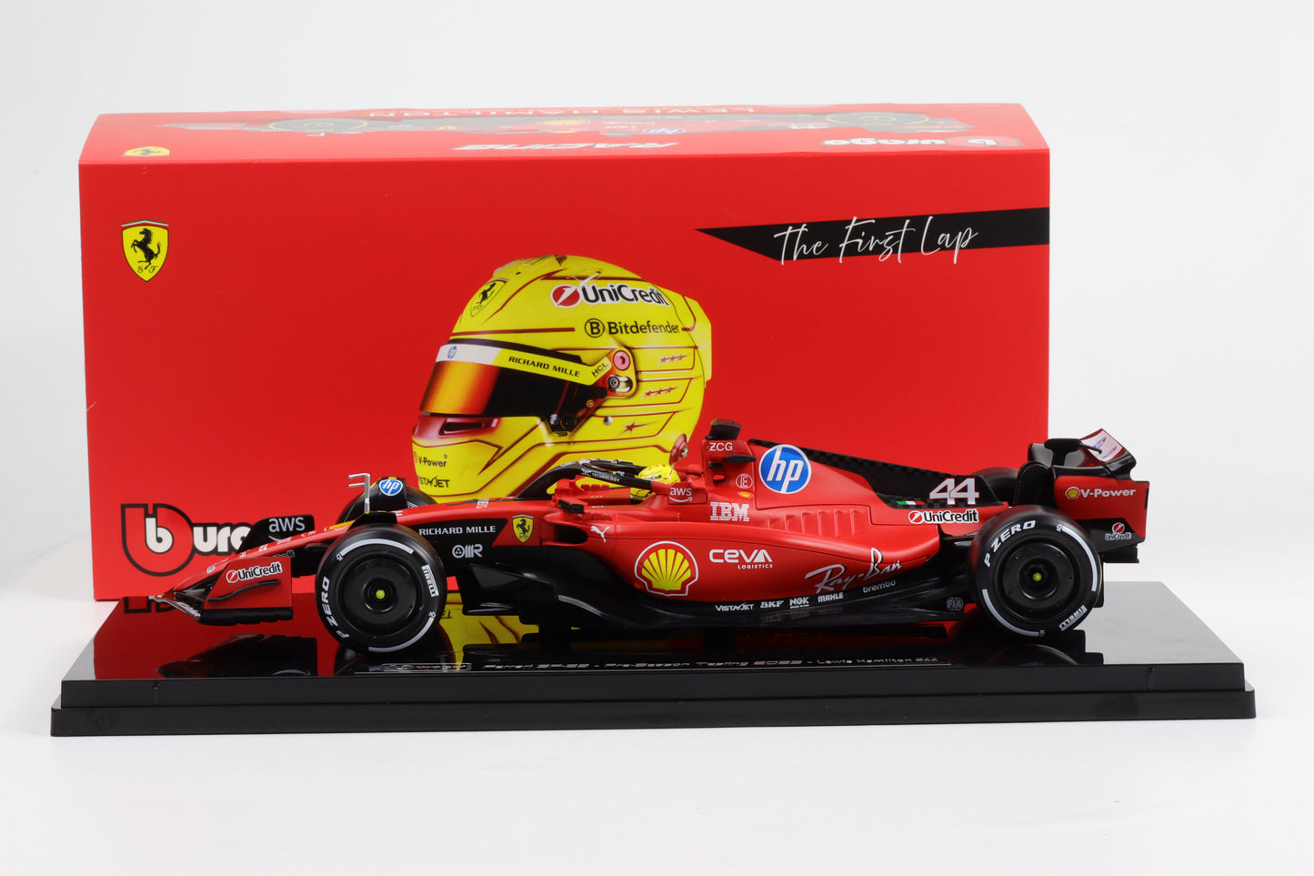 1:18 BURAGO Ferrari F1 Sf-23 #44 Fiorano 2025 Lewis Hamilton with SHOWCASE