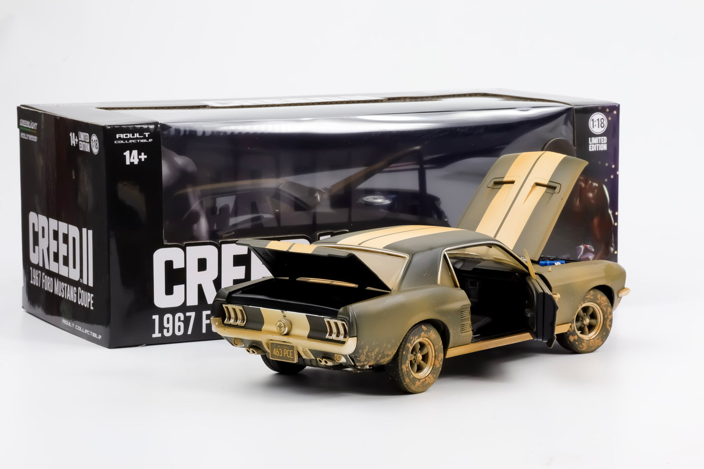 1:18 Greenlight Ford Mustang Coupe Creed II Movie 1967 schwarz matt dirty 13626