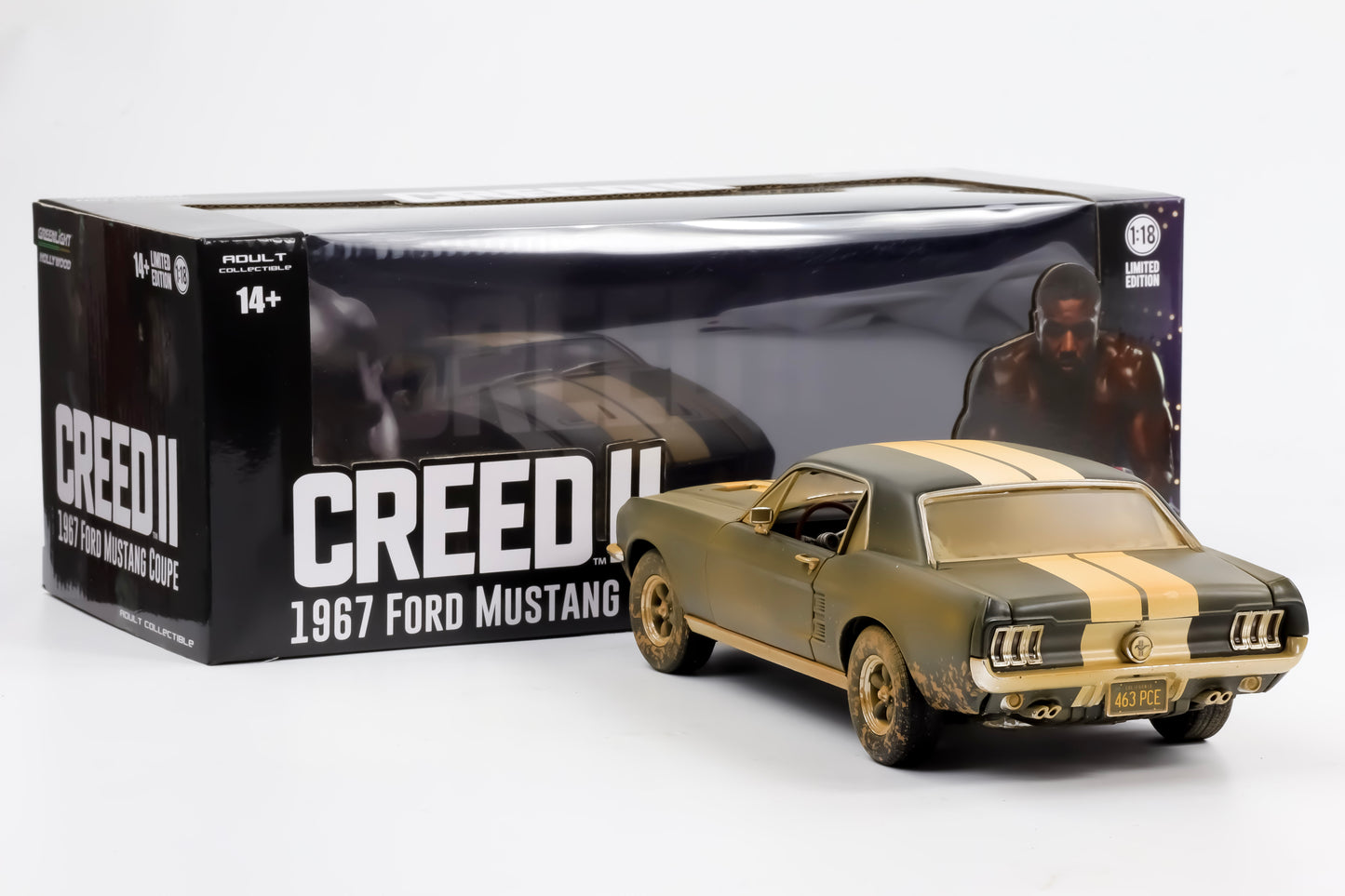1:18 Greenlight Ford Mustang Coupe Creed II Movie 1967 schwarz matt dirty 13626