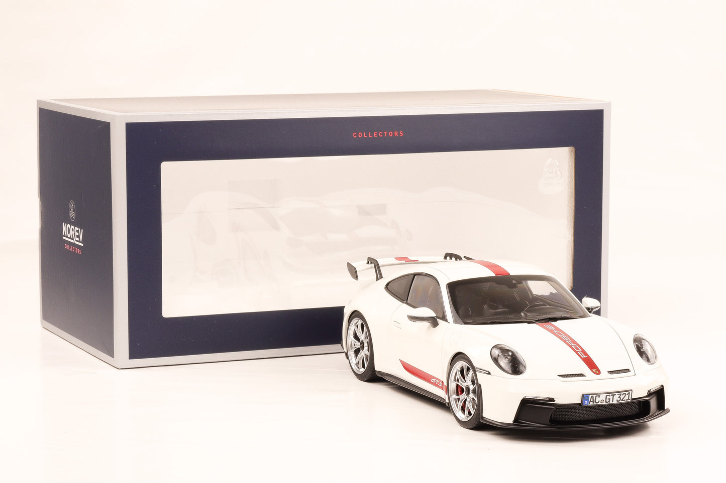 1:18 Norev Porsche 911 992 GT3 weiss opening roter Streifen mit Schrift 2021 187306