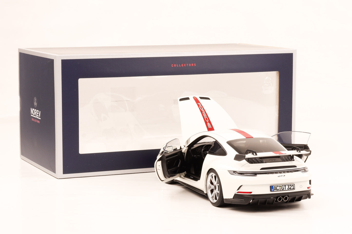 1:18 Norev Porsche 911 992 GT3 weiss opening roter Streifen mit Schrift 2021 187306