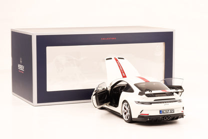1:18 Norev Porsche 911 992 GT3 weiss opening roter Streifen mit Schrift 2021 187306