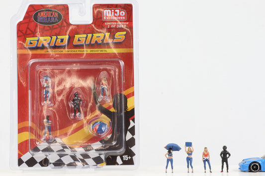 1:64 Figur 3 Grid Girls mit Fahrer Figuren Set American Diorama Mijo limited