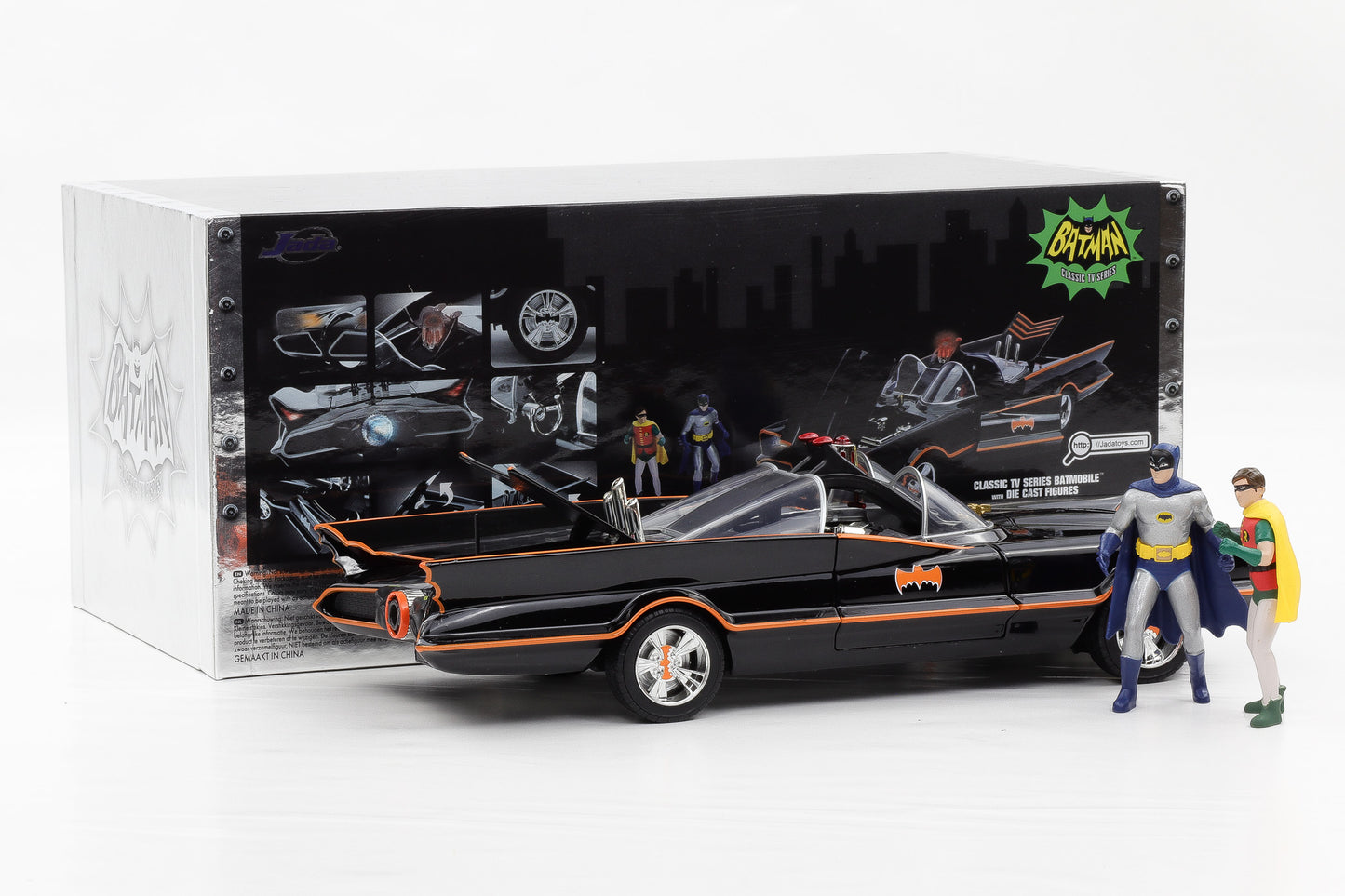 1:18 Jada Batman + Robin Classic 1966 Batmobile mit Figuren und Lichtfunktion