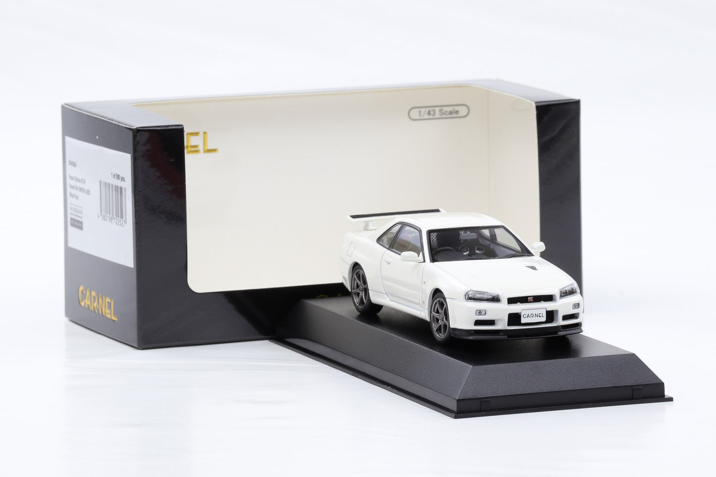1:43 Carnel by Kyosho Nissan Skyline Nür GT-R VspecII BNR34 2002 white pearl