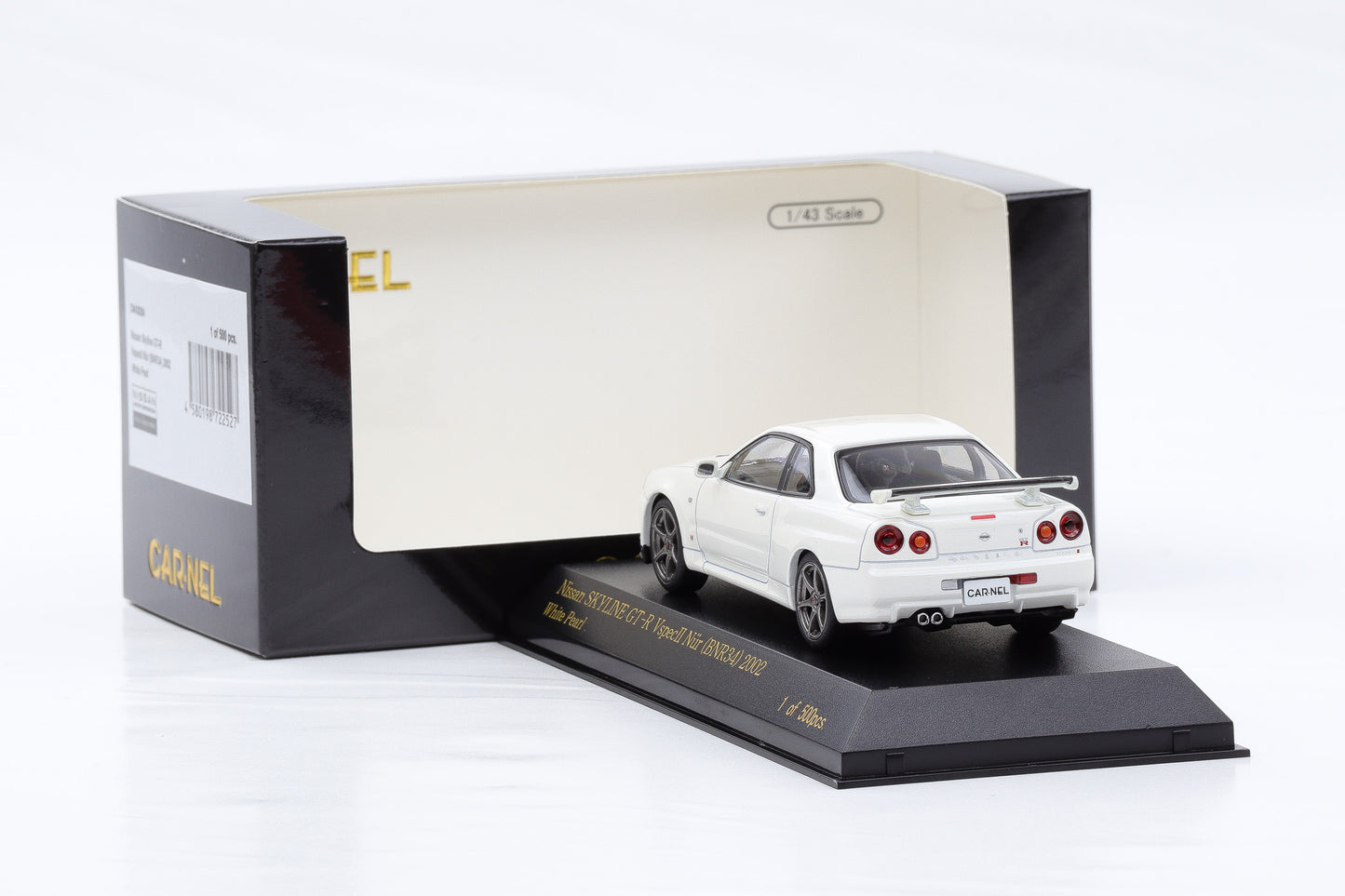 1:43 Carnel by Kyosho Nissan Skyline Nür GT-R VspecII BNR34 2002 white pearl