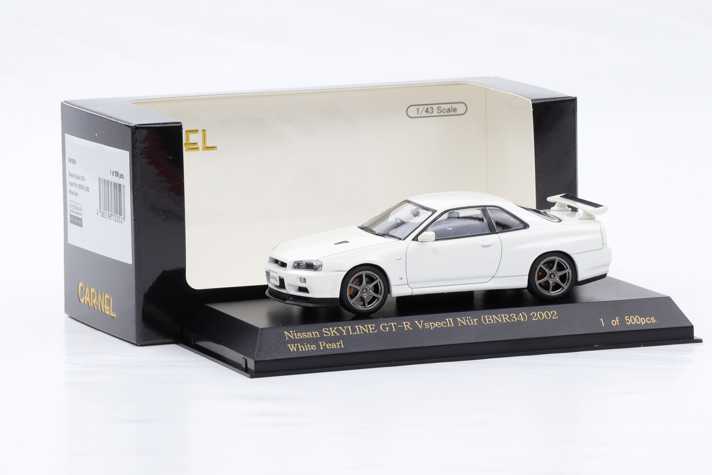 1:43 Carnel by Kyosho Nissan Skyline Nür GT-R VspecII BNR34 2002 white pearl