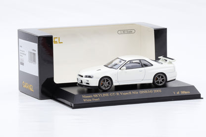1:43 Carnel by Kyosho Nissan Skyline Nür GT-R VspecII BNR34 2002 white pearl
