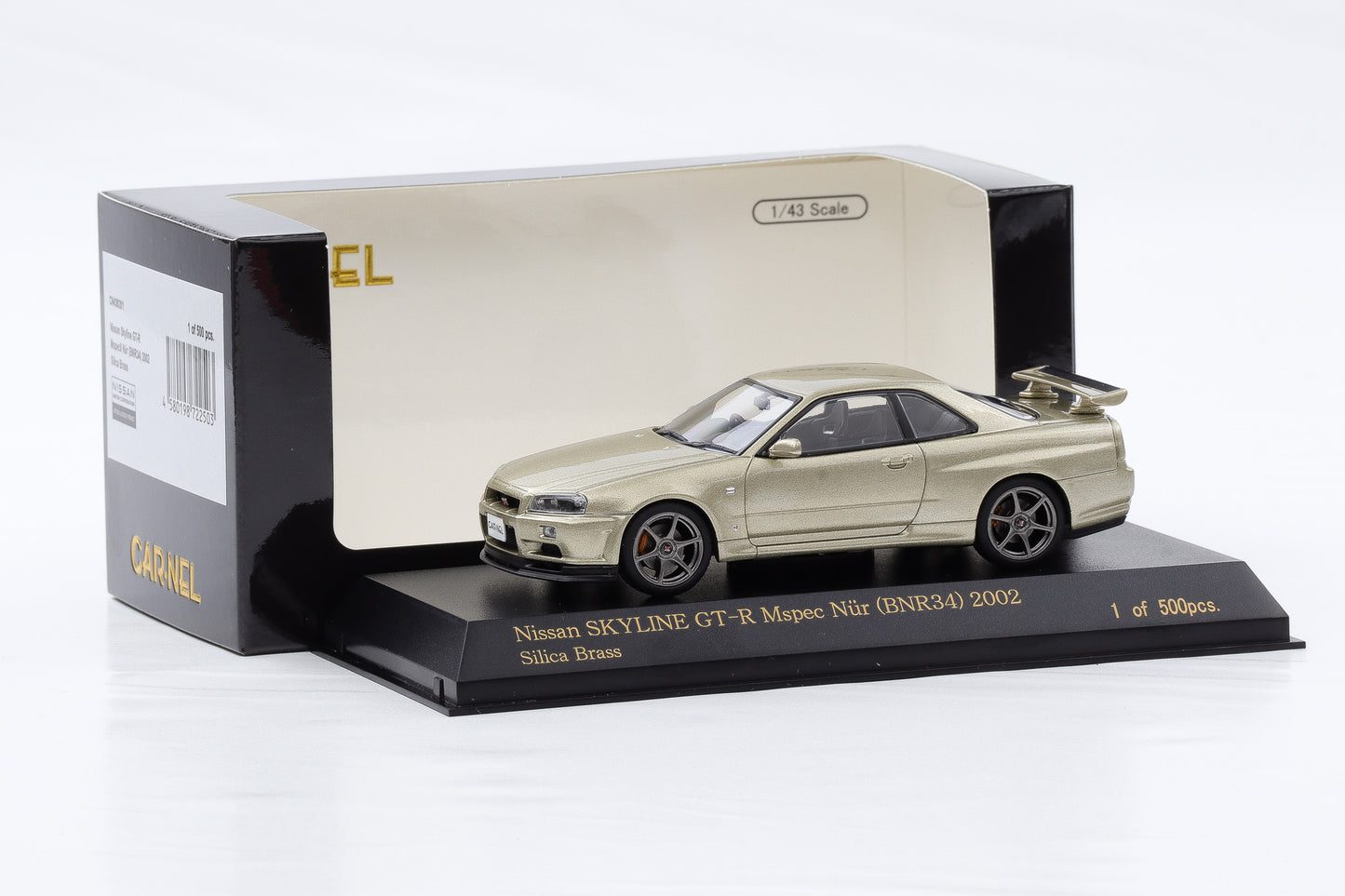 1:43 Carnel by Kyosho Nissan Skyline Nür GT-R Mspec BNR34 2002 Silica Brass