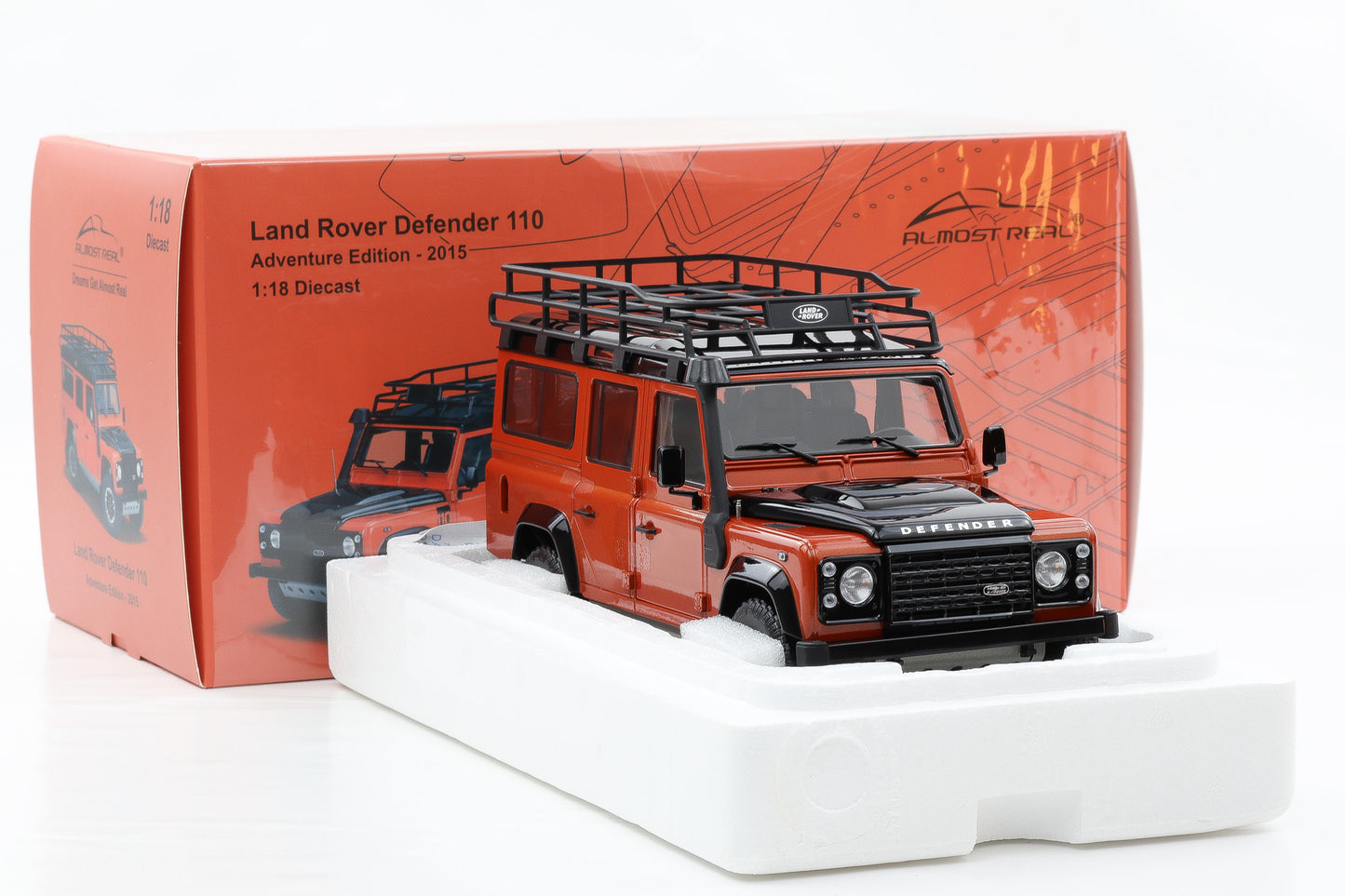 1:18 Almost Real Land Rover 110 Defender Adventure Edition 2015 Phoenix orange 810301 OVP