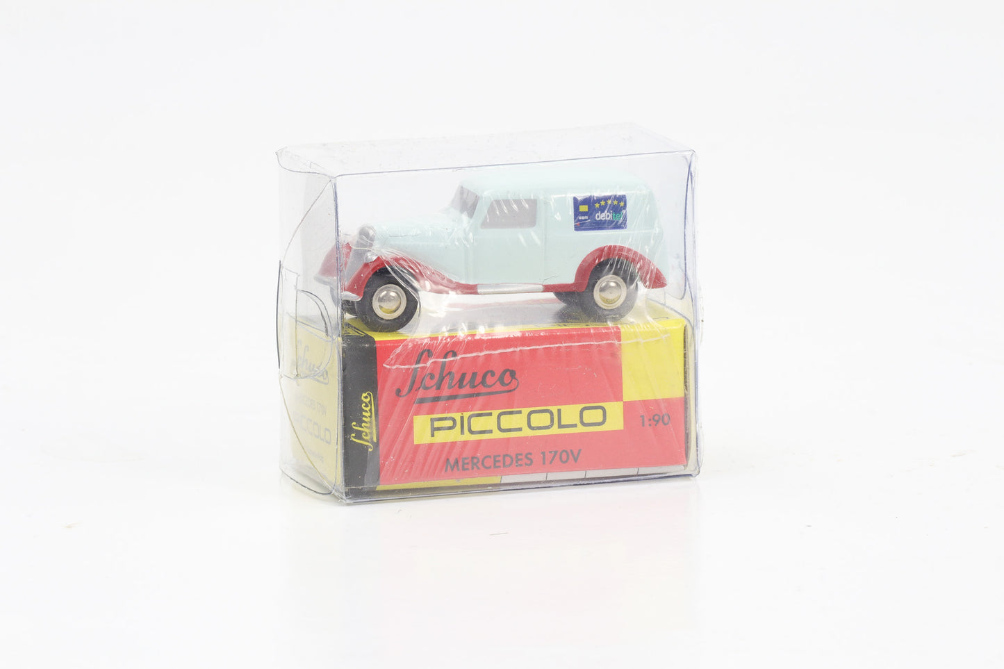 1:90 Mercedes-Benz 170V azul claro vermelho Debitel Schuco Piccolo