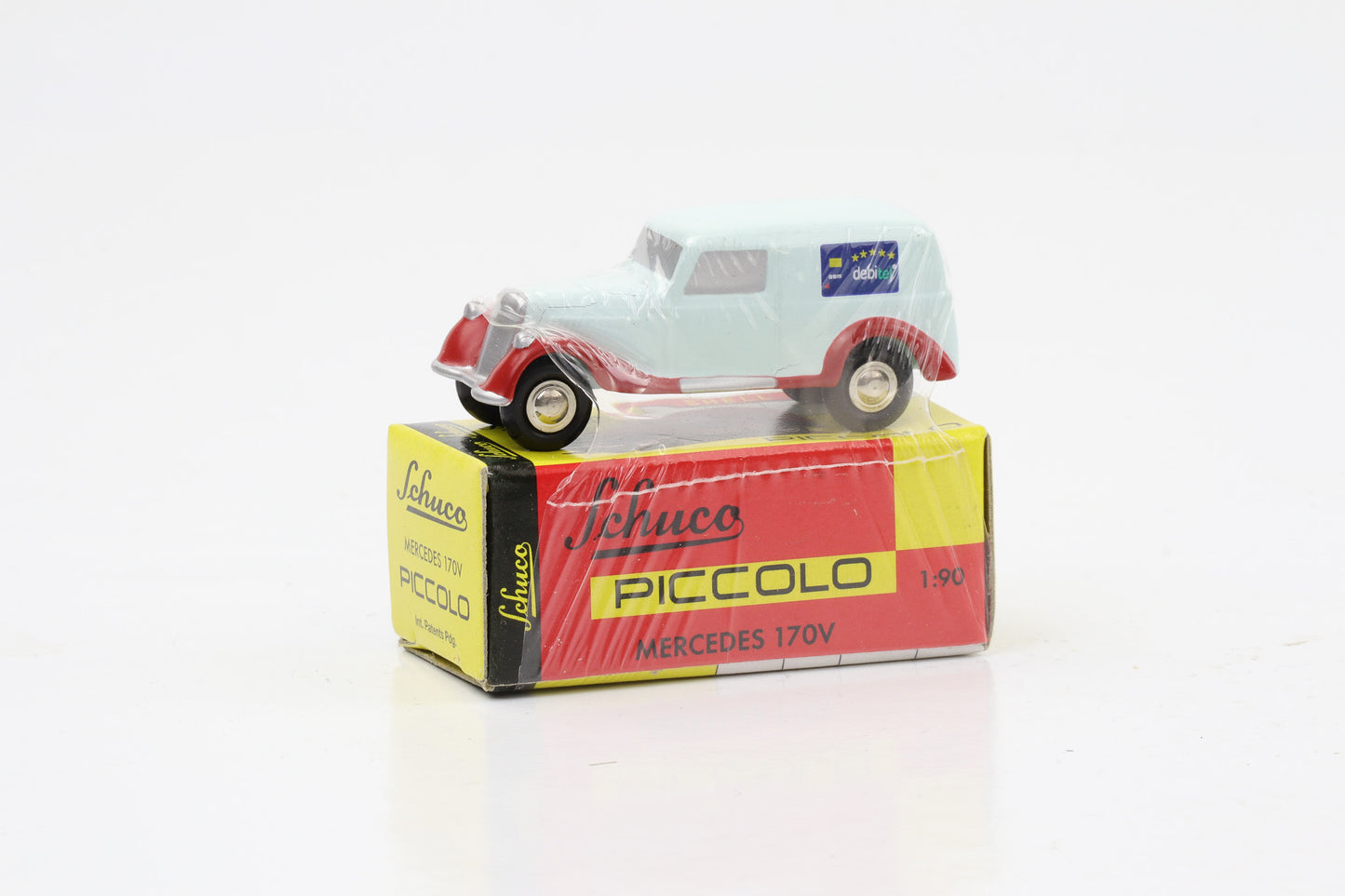 1:90 Mercedes-Benz 170V azul claro vermelho Debitel Schuco Piccolo