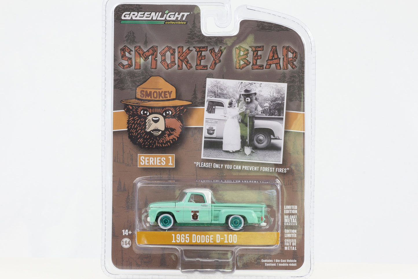 1:64 Greenlight Smokey Bear - 1965 Dodge D-100 Pick-Up türkis