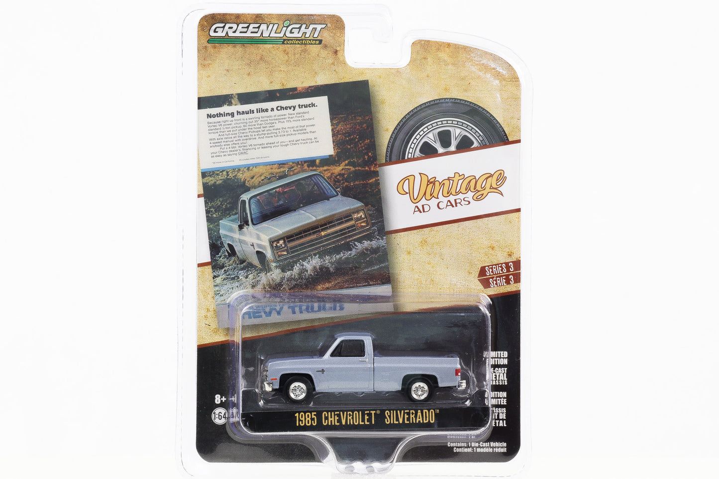 1:64 Greenlight Vintage AD Cars - 1985 Chevrolet Silverado metallic-grau-blau