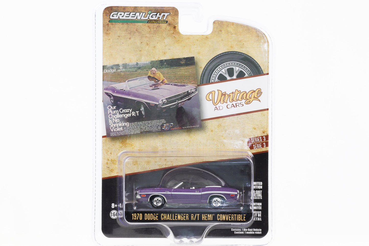 1:64 Greenlight Vintage AD Cars - 1970 Dodge Challenger R/TG Hemi Convertible metallic purple