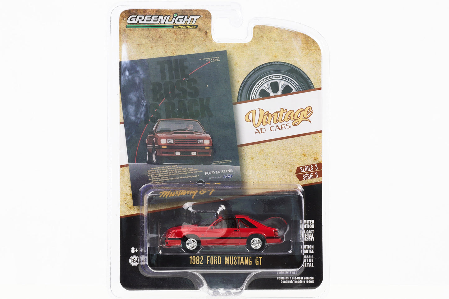 1:64 Greenlight Vintage AD Cars - 1982 Ford Mustang GT red