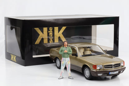 1:18 Mercedes-Benz 500 SEC 1987 gold metallic Bang Boom Bang mit Figur Kalle KK-Scale