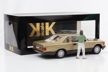 1:18 Mercedes-Benz 500 SEC 1987 gold metallic Bang Boom Bang mit Figur Kalle KK-Scale