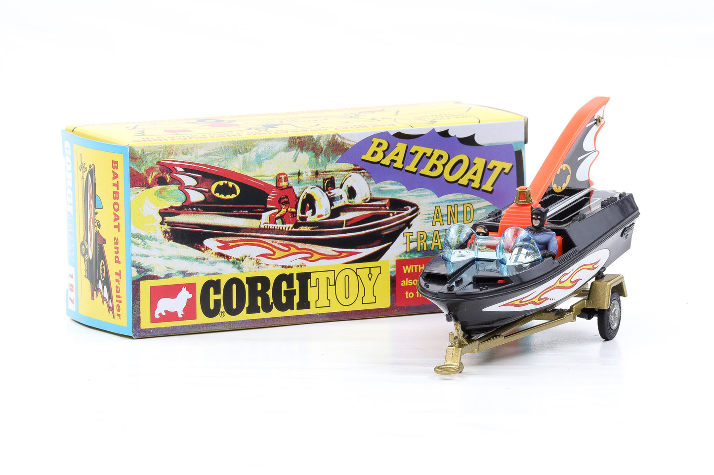 Corgi Toys Batmobile Batboat mit Trailer Batman and Robin Nr. 107 Repro 1:43
