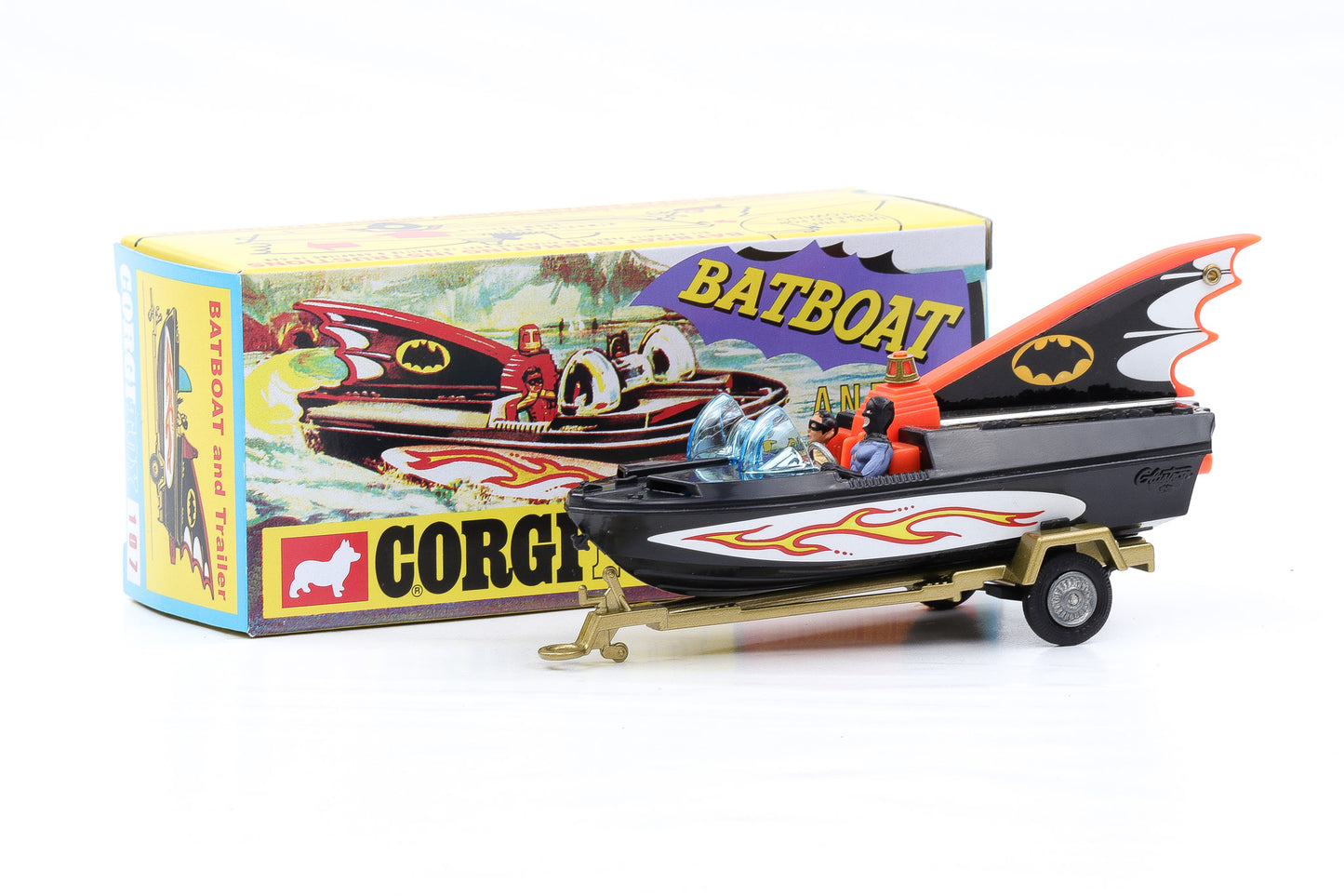 Corgi Toys Batmobile Batboat mit Trailer Batman and Robin Nr. 107 Repro 1:43