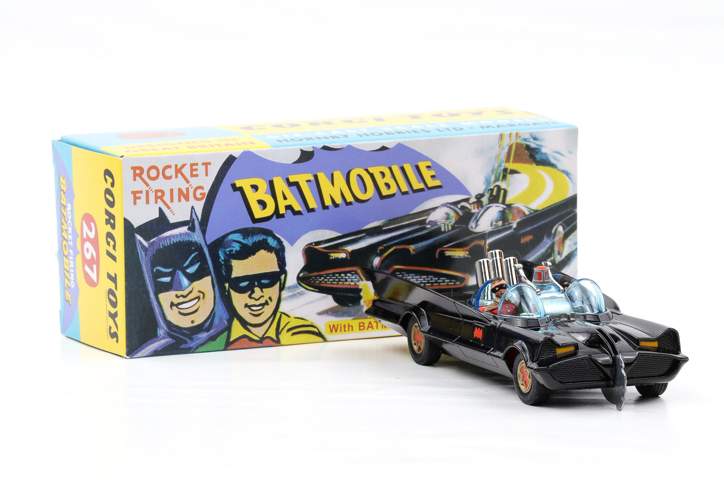 Corgi Toys Batmobile Rocket Firing Batmobile with Batman and Robin Nr. 267 Repro 1:50