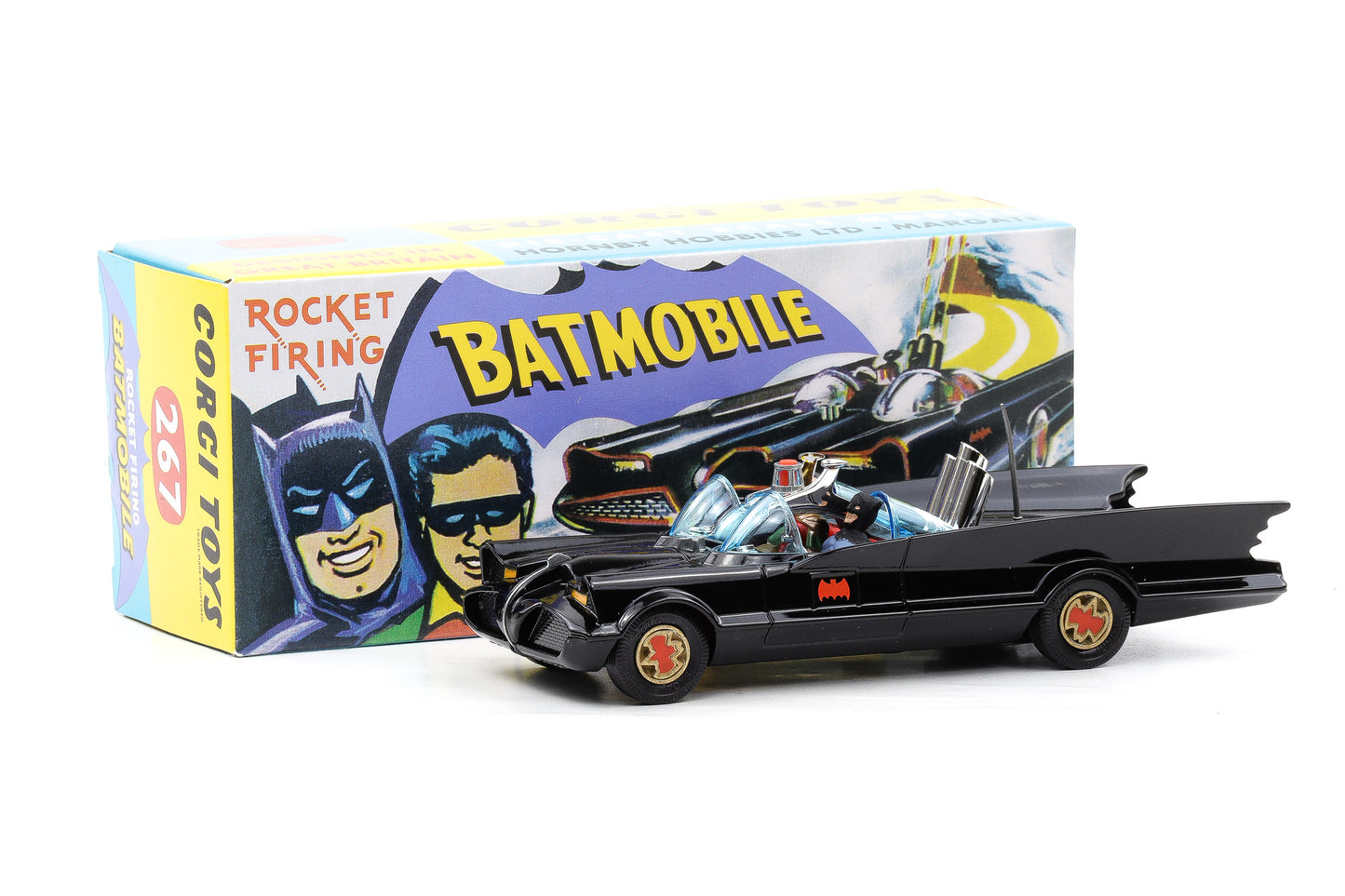 Corgi Toys Batmobile Rocket Firing Batmobile with Batman and Robin Nr. 267 Repro 1:50