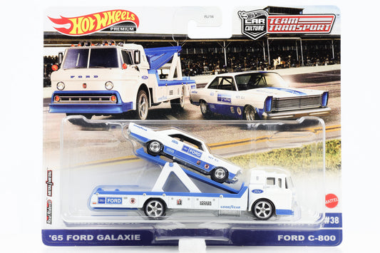 1:64 Hot Wheels '65 Ford Galaxie + Ford C-8800 Car Culture Team Transport #38