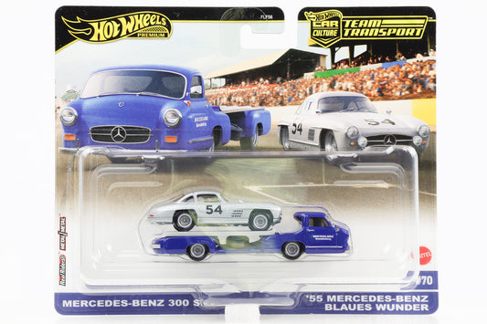 1:64 Hot Wheels Mercedes-Benz 300 SL + '55 Blue Wonder Car Culture Team Transport #70